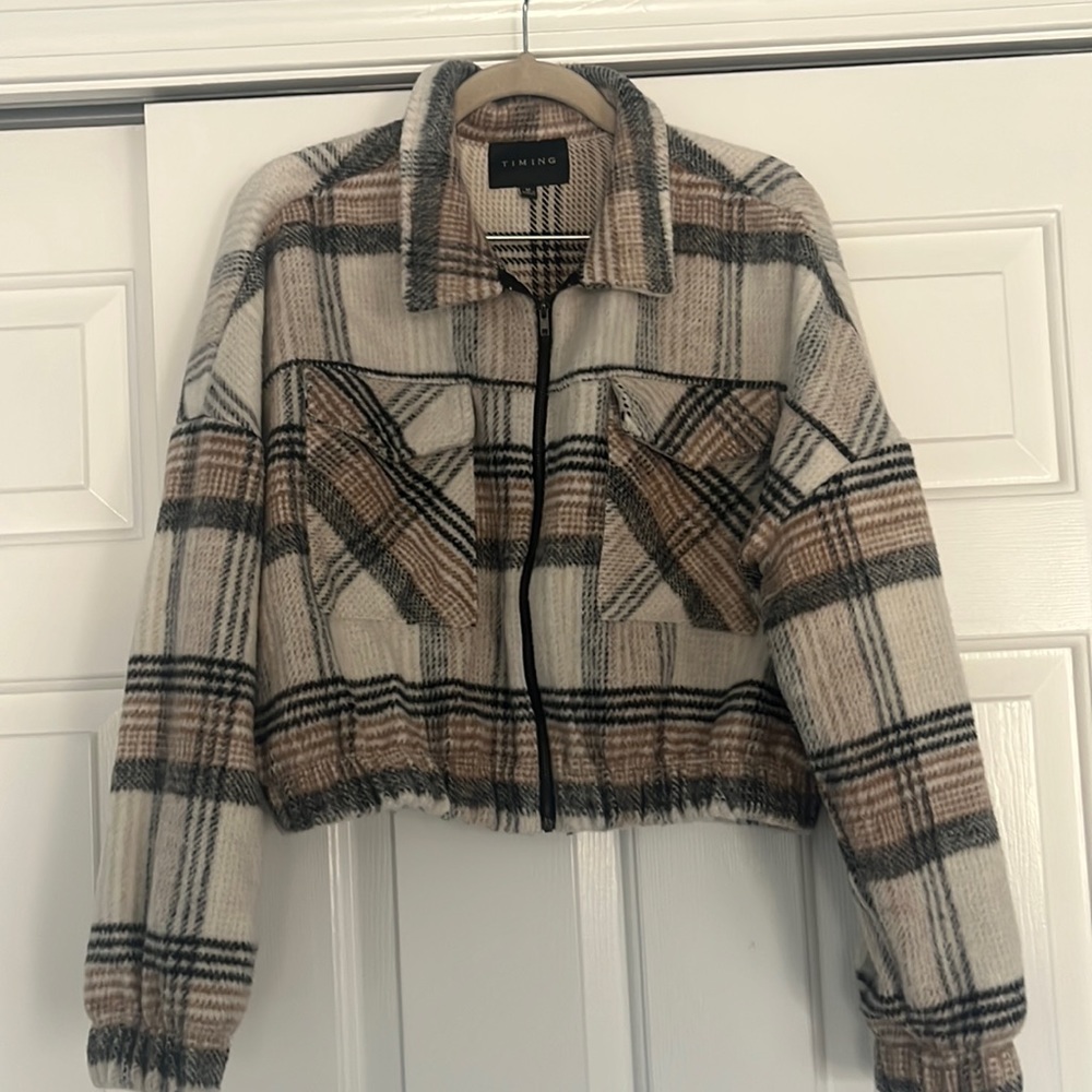 Plaid fleece coat